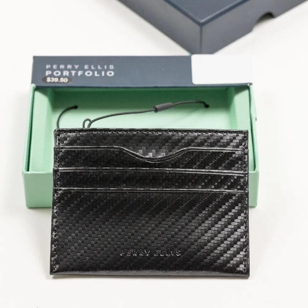 Perry Ellis Portfolio Carbon Fiber Leather Card Case Defect (as pictured) Black
